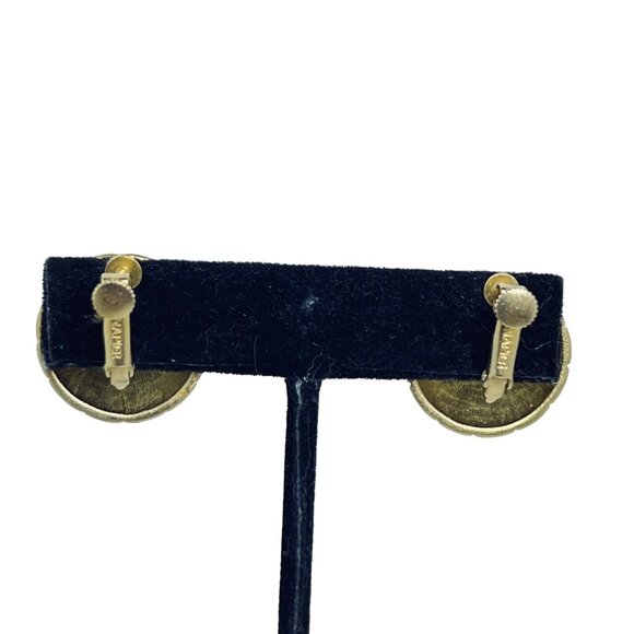 Vintage Napier Quilted Round Gold Tone Clip On Earrings Signed (5483) - Picture 4 of 7